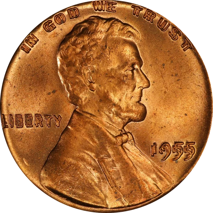 A 1955 doubled die penny, with the doubled date and LIBERTY